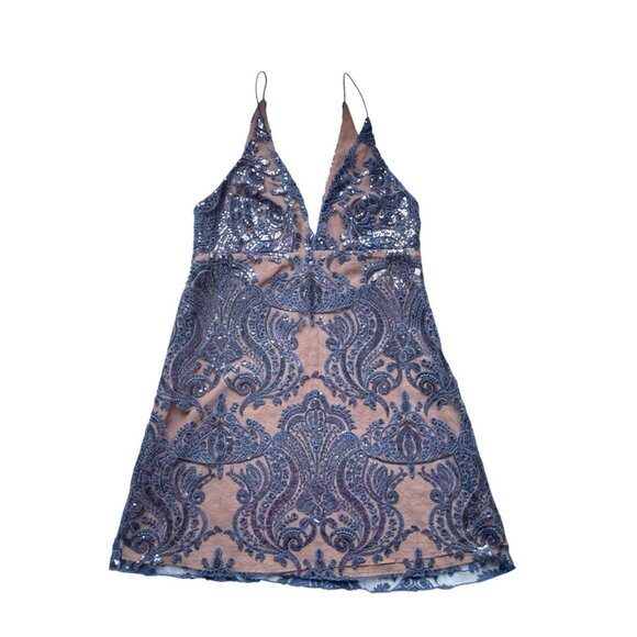 NWT Free People Night Shimmers Mini Dress Blue Sequin SZ 10 - Picture 8 of 13